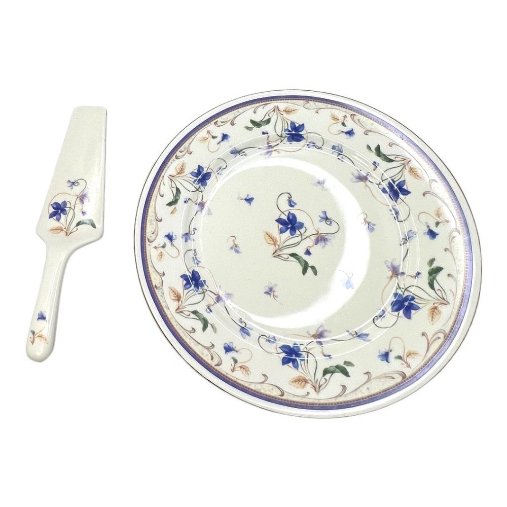 Andrea by Sadek Cake/Pie Plate & Server Violet Floral Design Vintage - Picture 10 of 11